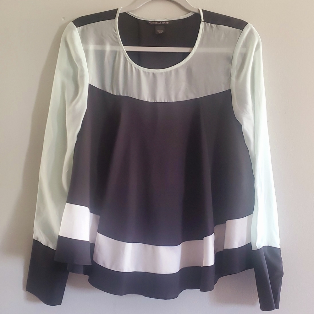 Victoria's Secret Pastel Green Black White Sheer Blouse Top Size Small